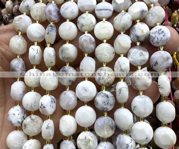 CCB2207 15 inches 10mm faceted coin white opal beads