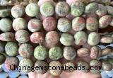 CCB2273 15 inches 15mm flat round matte unakite beads wholesale