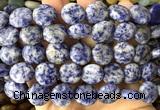 CCB2274 15 inches 15mm flat round matte blue spot stone beads