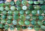 CCB2322 15 inches 12mm faceted coin green banded agate beads