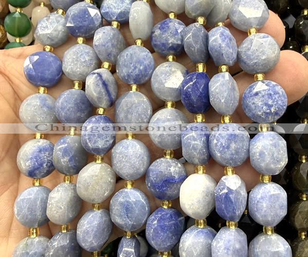 CCB2327 15 inches 12mm faceted coin blue aventurine jade beads