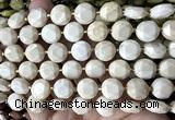 CCB2335 15 inches 12mm faceted coin white fossil jasper beads