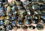 CCB2364 15 inches 12mm faceted coin yellow & blue tiger eye beads