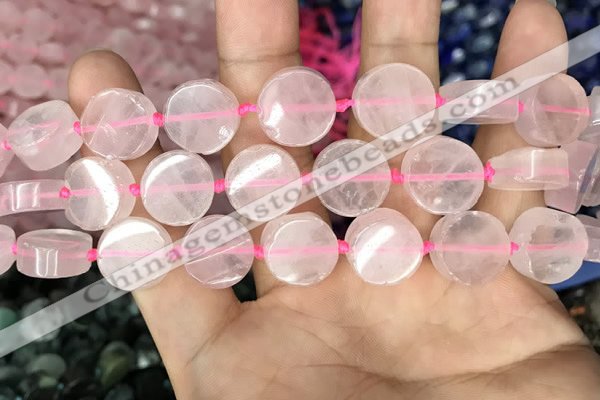 CCB501 15.5 inches 14mm coin rose quartz beads wholesale