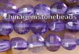 CCB531 15.5 inches 4mm faceted coin amethyst gemstone beads