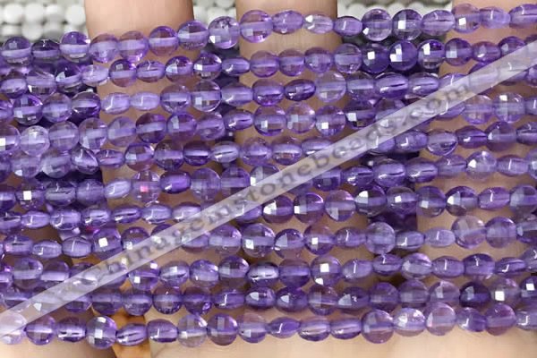 CCB531 15.5 inches 4mm faceted coin amethyst gemstone beads