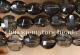 CCB534 15.5 inches 4mm faceted coin smoky quartz beads