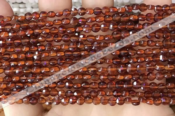 CCB536 15.5 inches 4mm faceted coin orange garnet beads wholesale