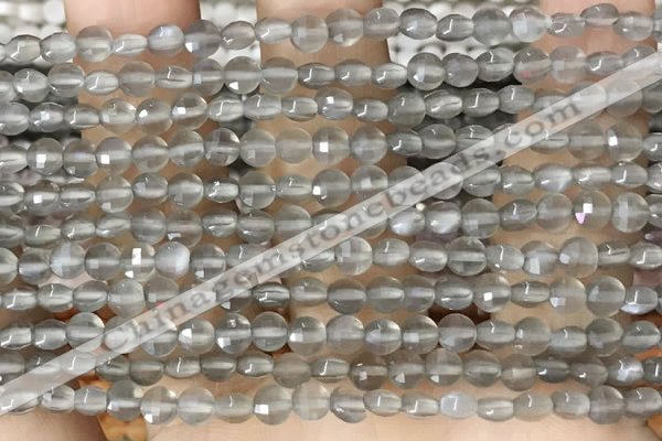 CCB541 15.5 inches 4mm faceted coin grey moonstone beads