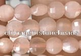 CCB543 15.5 inches 4mm faceted coin peach moonstone beads