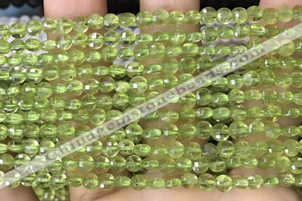 CCB547 15.5 inches 4mm faceted coin peridot gemstone beads