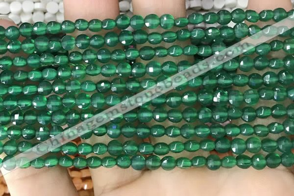 CCB548 15.5 inches 4mm faceted coin green agate beads