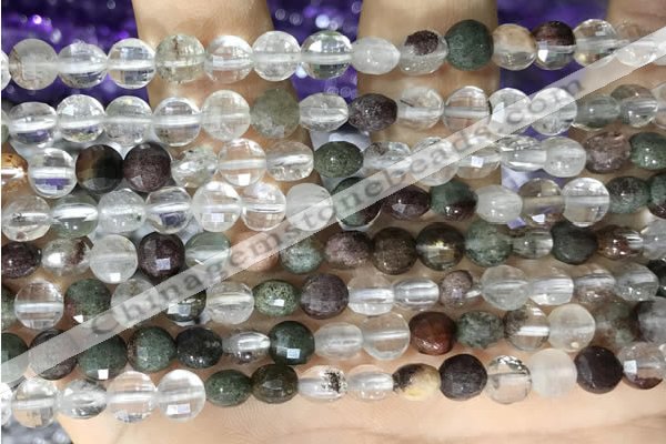 CCB604 15.5 inches 6mm faceted coin green phantom quartz beads