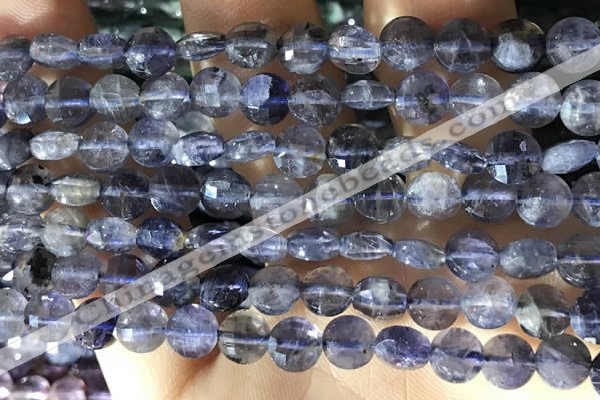 CCB606 15.5 inches 6mm faceted coin iolite gemstone beads