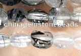 CCB609 15.5 inches 6mm faceted coin black rutilated quartz beads