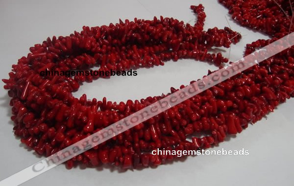 CCB61 15.5 inch 4*11mm irregular branch red coral chip beads