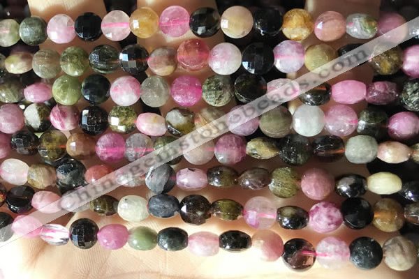 CCB618 15.5 inches 6mm faceted coin tourmaline gemstone beads