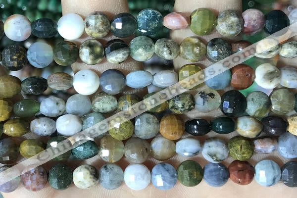 CCB625 15.5 inches 6mm faceted coin ocean agate gemstone beads