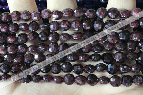 CCB630 15.5 inches 6mm faceted coin red garnet gemstone beads