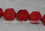 CCB64 15.5 inches 13mm hexagon red coral beads Wholesale