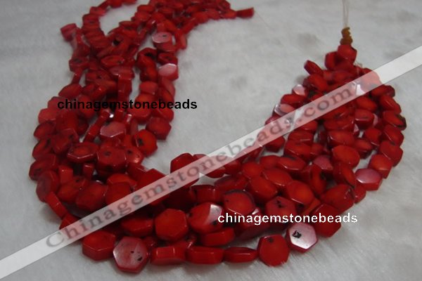 CCB64 15.5 inches 13mm hexagon red coral beads Wholesale