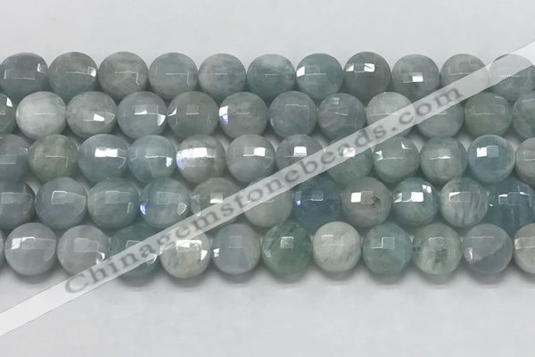 CCB680 15.5 inches 10mm faceted coin aquamarine gemstone beads