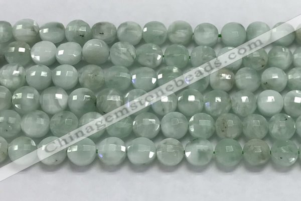 CCB688 15.5 inches 10mm faceted coin green angel skin gemstone beads