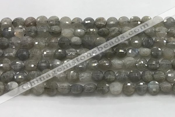 CCB706 15.5 inches 6mm faceted coin labradorite gemstone beads