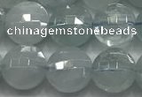 CCB720 15.5 inches 8mm faceted coin aquamarine gemstone beads