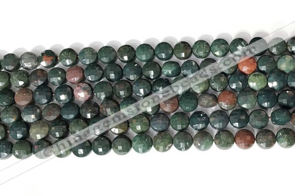 CCB750 15.5 inches 8mm faceted coin Indian bloodstone gemstone beads