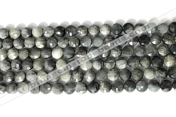 CCB765 15.5 inches 8mm faceted coin eagle eye jasper beads