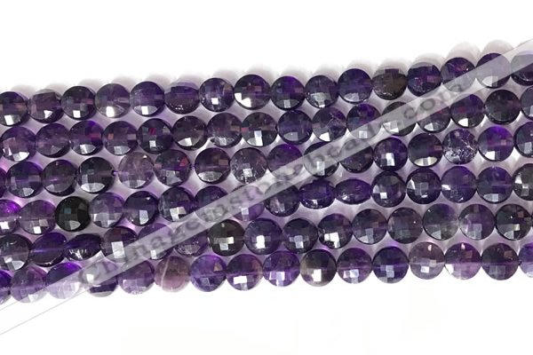CCB767 15.5 inches 8mm faceted coin amethyst beads