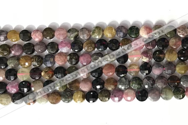 CCB770 15.5 inches 8mm faceted coin tourmaline gemstone beads