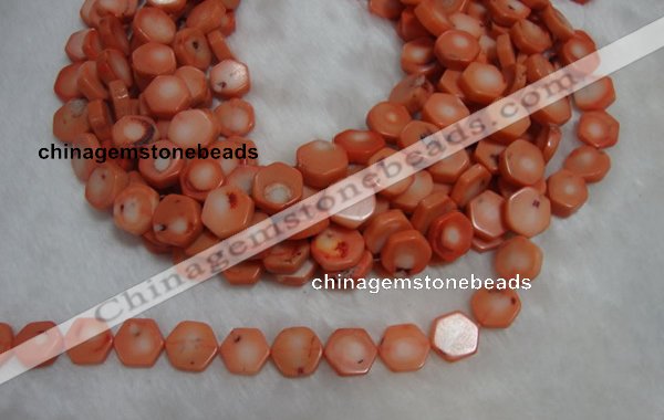 CCB85 15.5 inches 13mm hexagon pink coral beads Wholesale