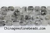 CCB887 11*15mm-12*16mm faceted cuboid black rutilated quartz beads wholesale
