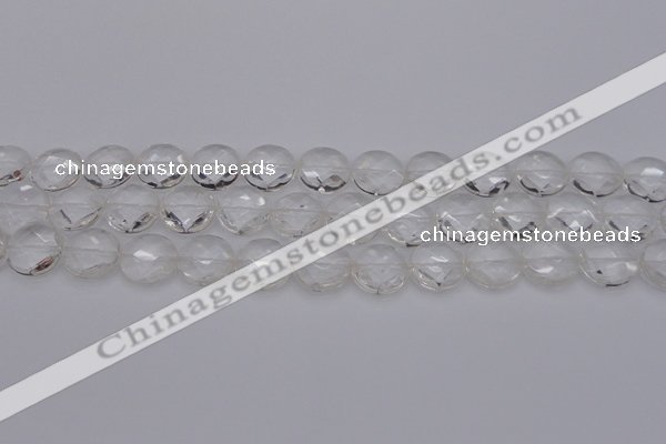 CCC504 15.5 inches 12mm faceted coin natural white crystal beads