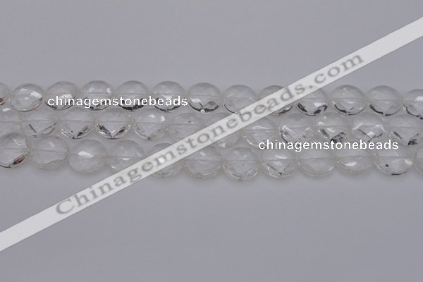 CCC505 15.5 inches 14mm faceted coin natural white crystal beads