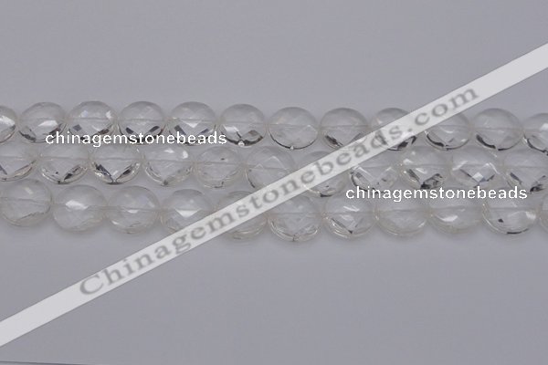 CCC507 15.5 inches 18mm faceted coin natural white crystal beads