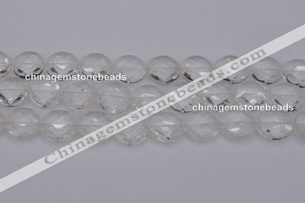 CCC510 15.5 inches 25mm faceted coin natural white crystal beads