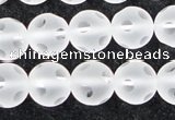 CCC609 15.5 inches 12mm faceted round matte natural white crystal beads