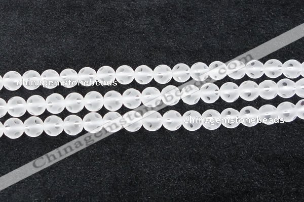 CCC609 15.5 inches 12mm faceted round matte natural white crystal beads