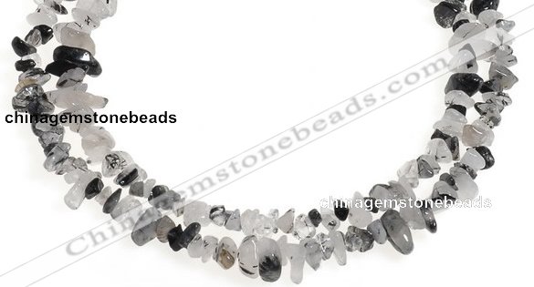 CCH08 35 inches black & white quartz rutilated chips beads