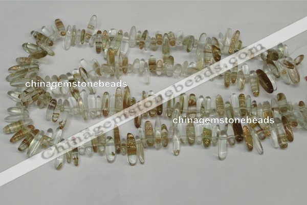 CCH340 15.5 inches 5*20mm gold sand quartz chips beads wholesale