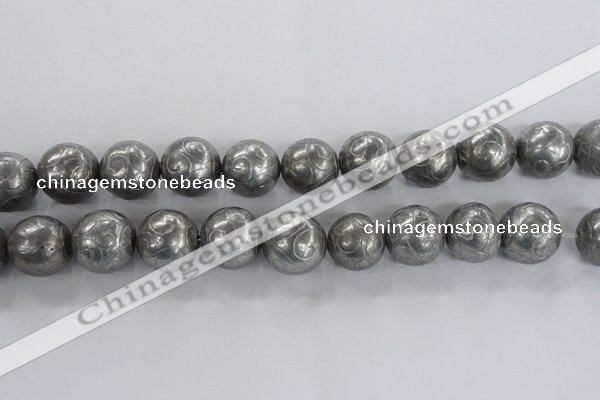 CCJ355 15.5 inches 25mm carved round plated China jade beads