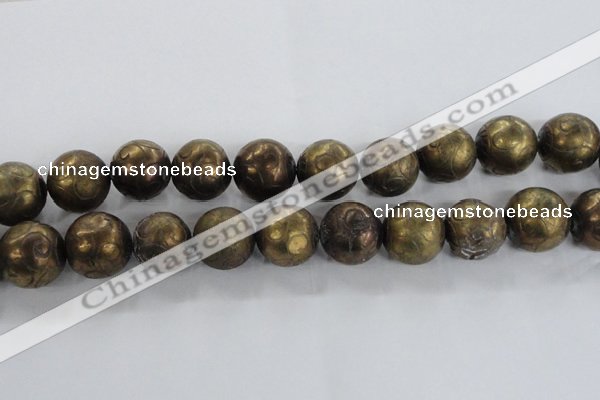 CCJ356 15.5 inches 25mm carved round plated China jade beads