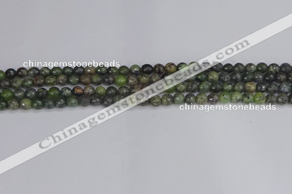 CCJ420 15.5 inches 4mm faceted round dendritic green jade beads