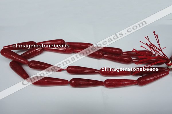 CCN2891 15.5 inches 10*40mm faceted teardrop candy jade beads