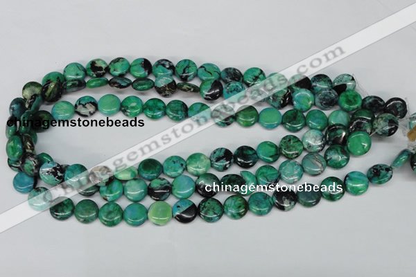 CCO150 15.5 inches 12mm flat round dyed natural chrysotine beads