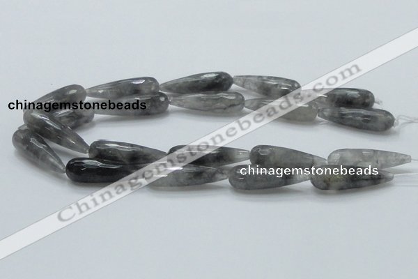 CCQ110 15.5 inches 12*40mm faceted teardrop cloudy quartz beads