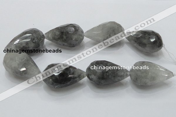 CCQ114 15.5 inches 30*50mm faceted teardrop cloudy quartz beads